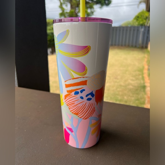 NWT- STARBUCKS FLORAL 24oz. Insulated coffee cup w/ Straw - Picture 3 of 6